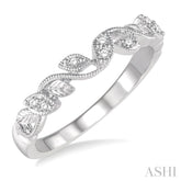 1/10 ctw Leaf Motif Round Cut Diamond Wedding Band in 14K White Gold